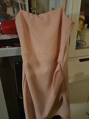 AKIRA Label Illusions Ruched Asymmetrical Sleeveless Mini Dress - Pink / Size S